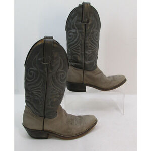 MADE IN USA Gray Suede Boots Size 5 1/2 D Leather Blue White Stitching